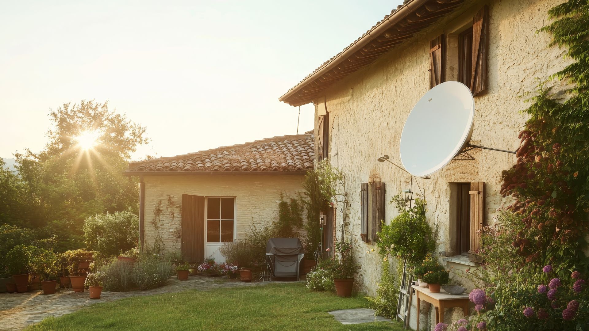 Casa ubicada en un pueblo con antena de Internet por Satélite